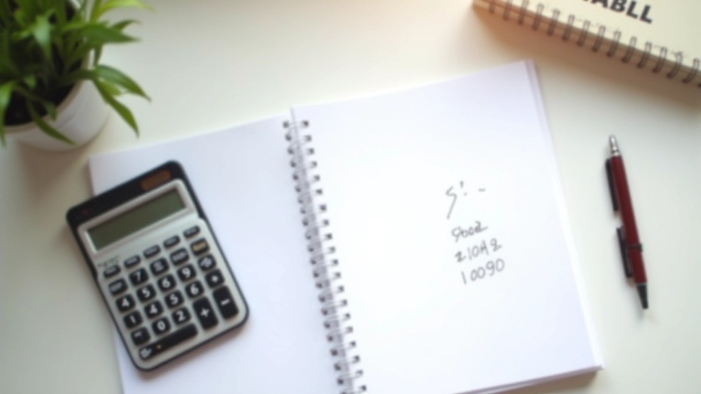 Kalkulačka a poznámky se sumy peněz na bílém papíru